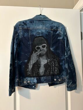 Levi's Blue Denim Jacket with Black & White Kurt Cobain Graphic